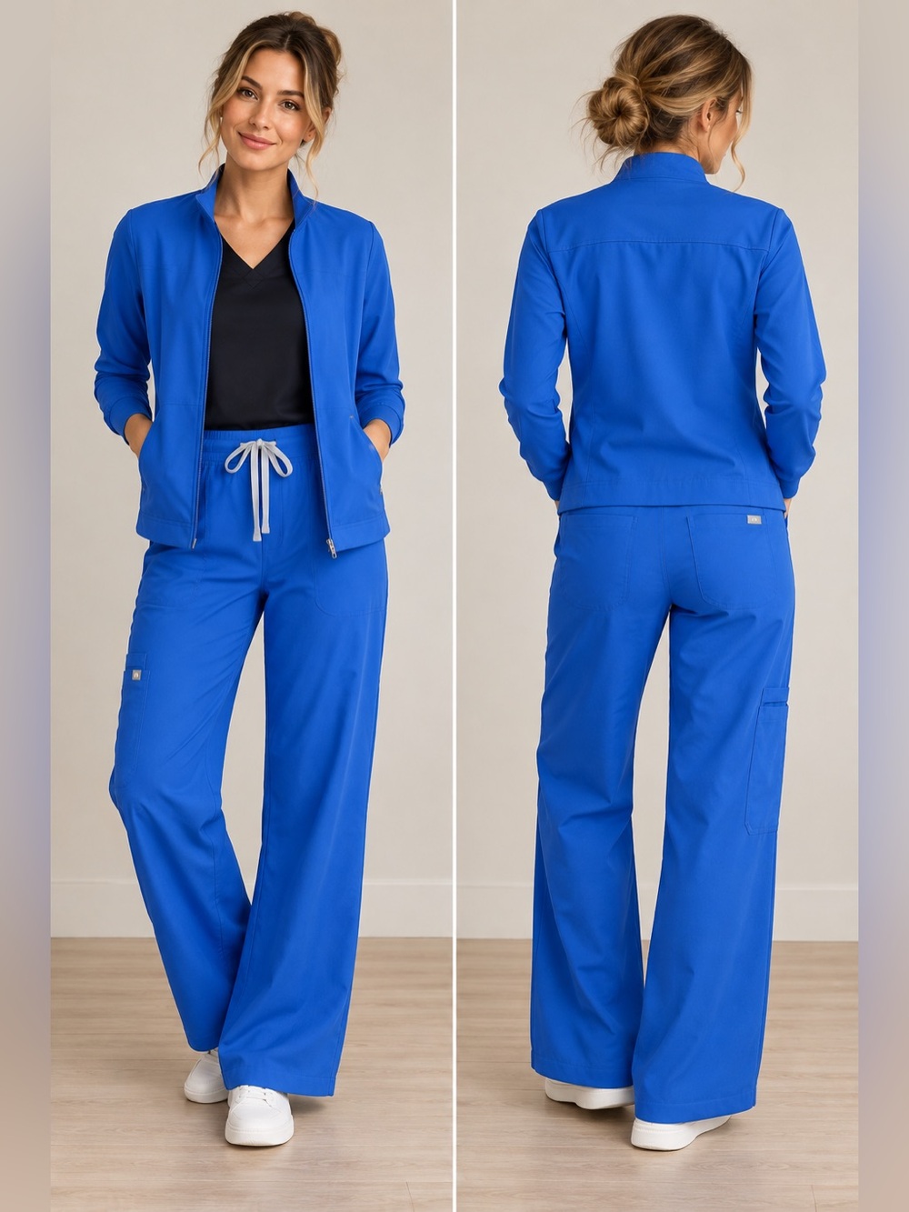 FIGS Isabel High Waisted Wide Leg Scrub Pants Royal Blue XS Petite
